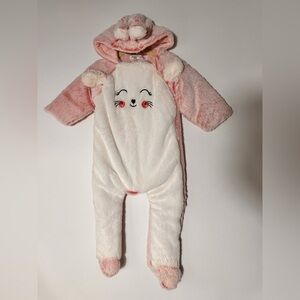 Minoti Baby Girl‎ Pink Bunny Fuzzy Snowsuit Size 9-12 Months